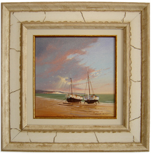 Graham Petley, Original oil painting on panel, Boats on Shore