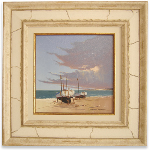 Graham Petley, Original oil painting on panel, Boats on Shore