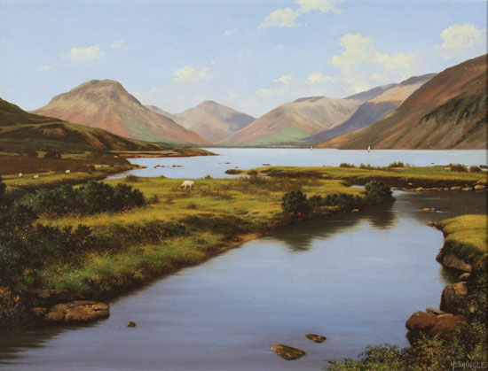 Howard Shingler, Original oil painting on canvas, Scafell and Great Gable, Wastwater Without frame image. Click to enlarge