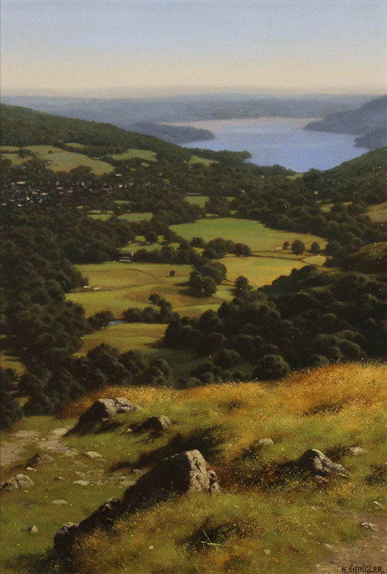 Howard Shingler, Original oil painting on canvas, Windermere from Nab Scar Without frame image. Click to enlarge