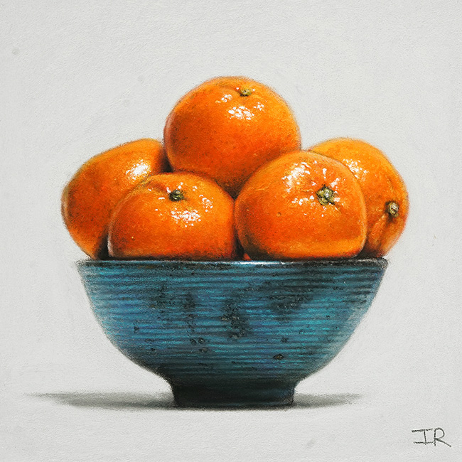 Ian Rawling, PS, Pastel, Oranges in Blue Bowl