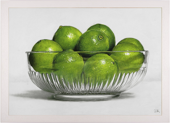 Ian Rawling, PS, Pastel, Limes in Glass Bowl, click to enlarge