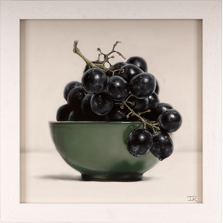 Ian Rawling, PS, Pastel, Black Grapes, Green Bowl, click to enlarge