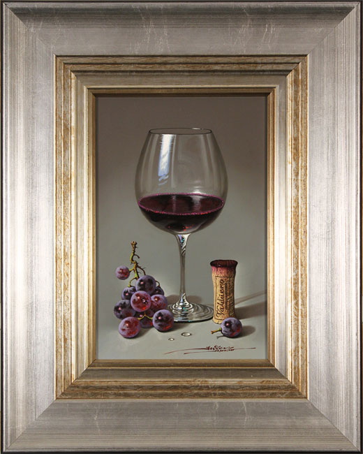 Javier Mulio, Original oil painting on panel, Glass of Spanish Red