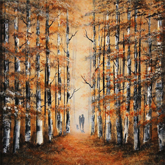Jay Nottingham, Original oil painting on panel, Autumn Stroll Without frame image. Click to enlarge