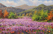 Joan Coloma, Original oil painting on canvas, Paisaje con Lilas (Landscape with Lilacs) Large image. Click to enlarge