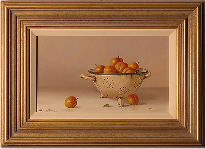 Johannes Eerdmans, Original oil painting on panel, Plums in Colander, click to enlarge