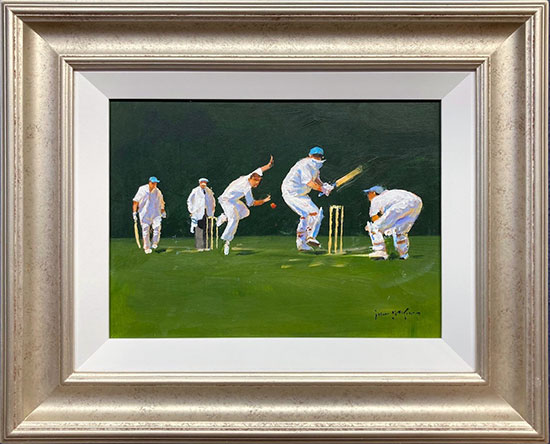 John Haskins, Original acrylic painting on board, The Spin Bowler