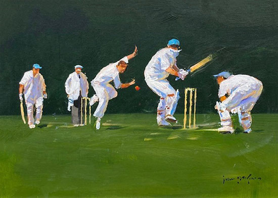 John Haskins, Original acrylic painting on board, The Spin Bowler Without frame image. Click to enlarge