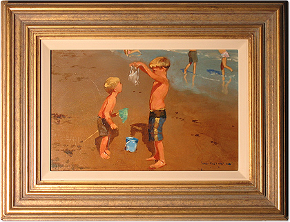 John Haskins, Original oil painting on panel, Beach Scene, click to enlarge