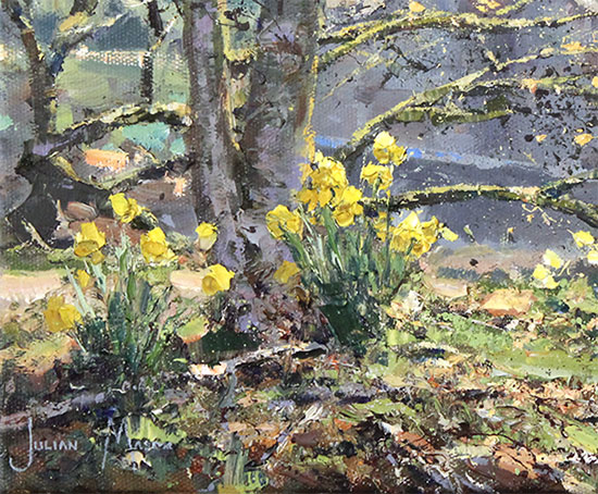 Julian Mason, Original oil painting on canvas, Daffodil Cottage Signature image. Click to enlarge