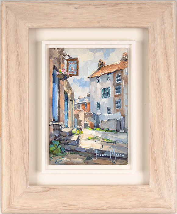 Julian Mason, Original oil painting on panel, Back Streets, Staithes