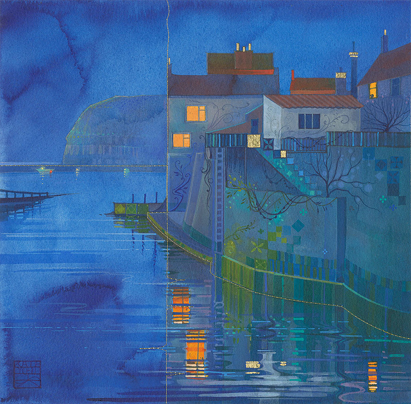 Kate Lycett, Signed limited edition print, Staithes at Night