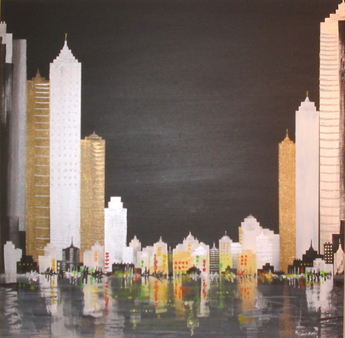Keith Shaw, Original acrylic painting on board, Across the City. Click to enlarge