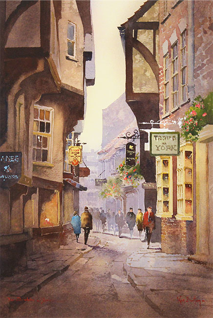 Ken Burton, Watercolour, Stroll Down The Shambles, York Without frame image. Click to enlarge