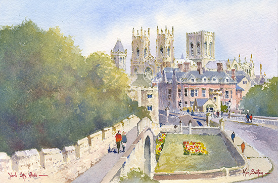 Ken Burton, Watercolour, York City Walls