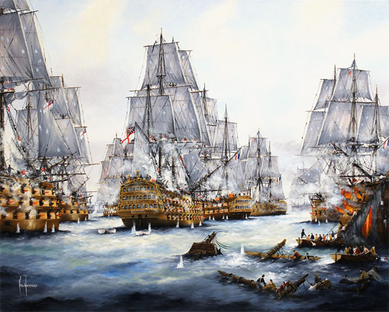 Ken Hammond, Original oil painting on canvas, Battle of Trafalgar, 1805 Without frame image. Click to enlarge
