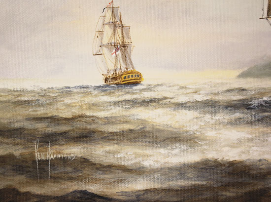Ken Hammond, Original oil painting on canvas, HMS Rose Leaving Falmouth Signature image. Click to enlarge