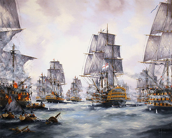 Ken Hammond, Original oil painting on panel, The Battle of Trafalgar Without frame image. Click to enlarge