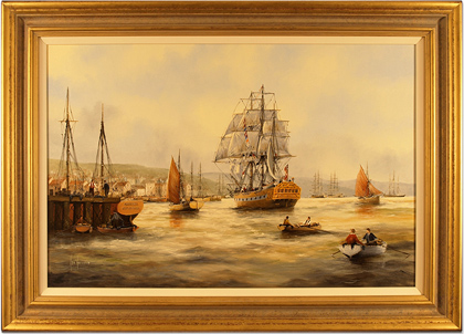 Ken Hammond, Original oil painting on canvas, Shipping Scene, Falmouth, click to enlarge