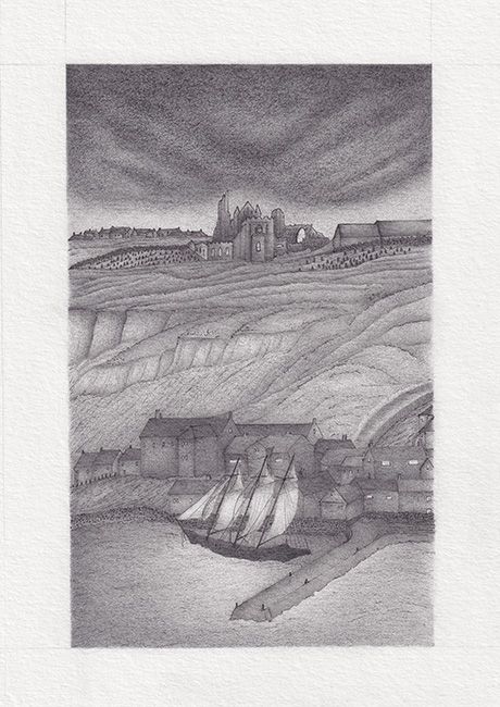 Kirsty Maclennan, Original pencil drawing, The Wreck of the Demeter, Whitby Harbour - Dracula, Chapter VII