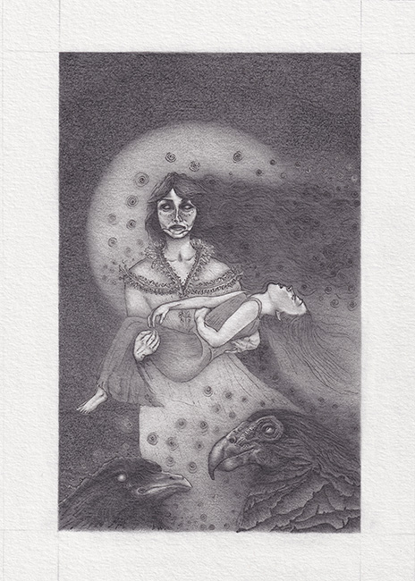 Kirsty Maclennan, Original pencil drawing, Lucy with Child in Graveyard - Dracula, Chapter XVI