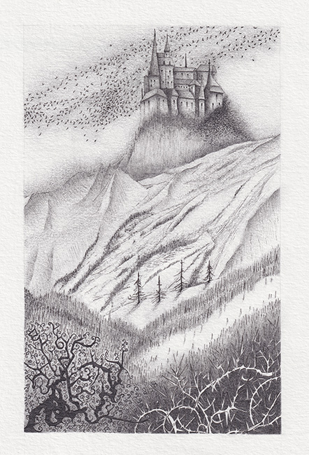 Kirsty Maclennan, Original pencil drawing, Castle Dracula - Dracula, Chapter XXVII
