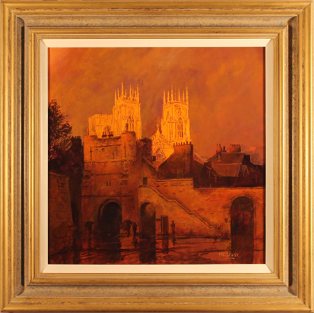 Stephen McGrath, Original oil painting on canvas, Sunset on The Minster, Bootham Bar, York