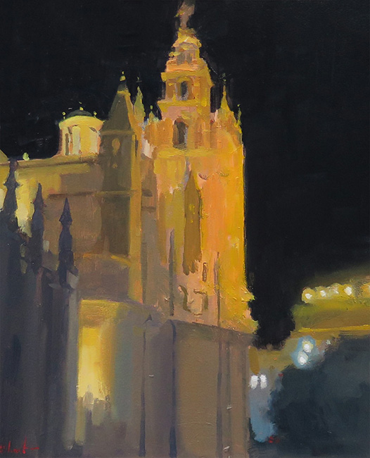 Michael John Ashcroft, ROI, Original oil painting on panel, Golden Light, Catedral de Seville 