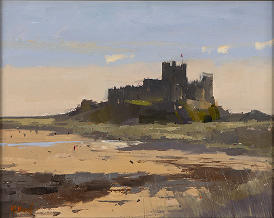 Michael John Ashcroft, ROI, Original oil painting on panel, Autumn Feels, Bamburgh Castle