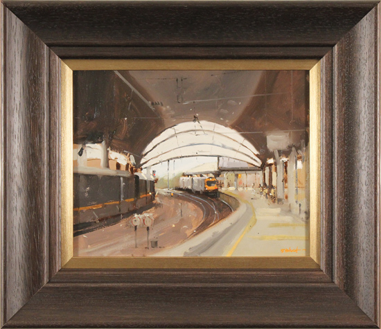 Michael John Ashcroft, ROI, Original oil painting on panel, Train Approaching