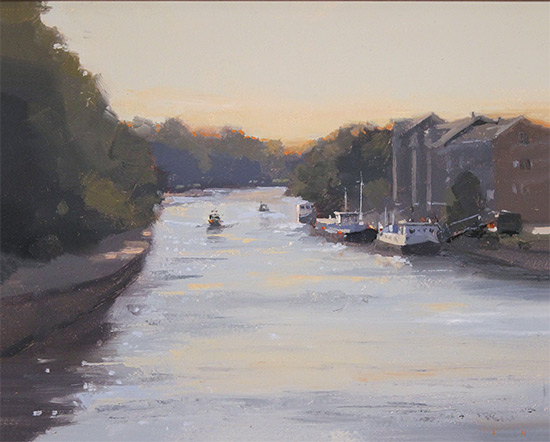 Michael John Ashcroft, ROI, Original oil painting on panel, Sunset on the River Ouse, York Without frame image. Click to enlarge