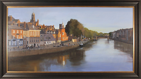 Michael John Ashcroft, ROI, Original oil painting on panel, Summer Nights, Quayside, York 