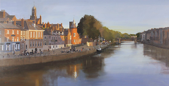 Michael John Ashcroft, ROI, Original oil painting on panel, Summer Nights, Quayside, York Without frame image. Click to enlarge