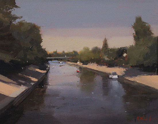 Michael John Ashcroft, ROI, Original oil painting on panel, Boating on the River, York Without frame image. Click to enlarge