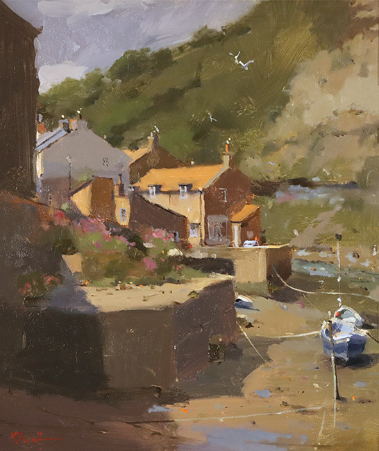 Michael John Ashcroft, ROI, Original oil painting on panel, One Morning in Staithes 