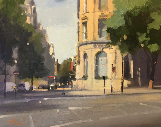 Michael John Ashcroft, ROI, Original oil painting on panel, Corinthian Hotel, London 