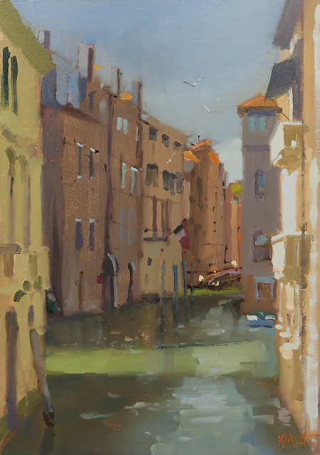 Michael John Ashcroft, ROI, Original oil painting on panel, A Venice Canal