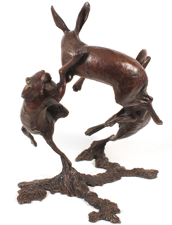 Michael Simpson, Bronze, Large Hares Dancing, click to enlarge