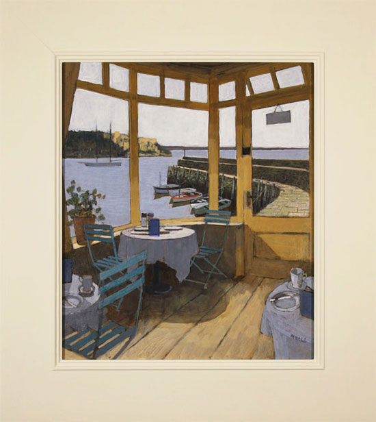 Mike Hall, Original acrylic painting on board, Café by the Harbour, click to enlarge