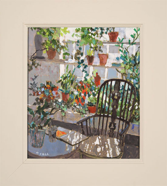 Mike Hall, Original acrylic painting on board, Chair in the Conservatory  
