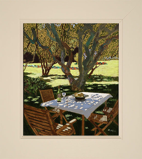 Mike Hall, Original acrylic painting on board, Cool Drinks in the Orchard 