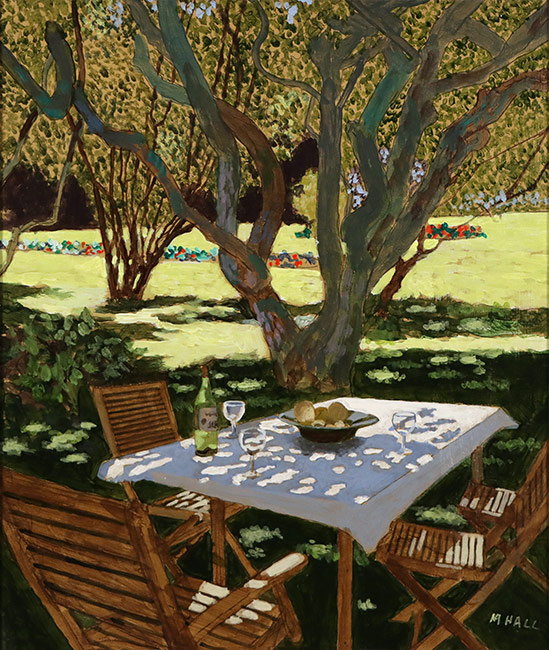 Mike Hall, Original acrylic painting on board, Cool Drinks in the Orchard Without frame image. Click to enlarge