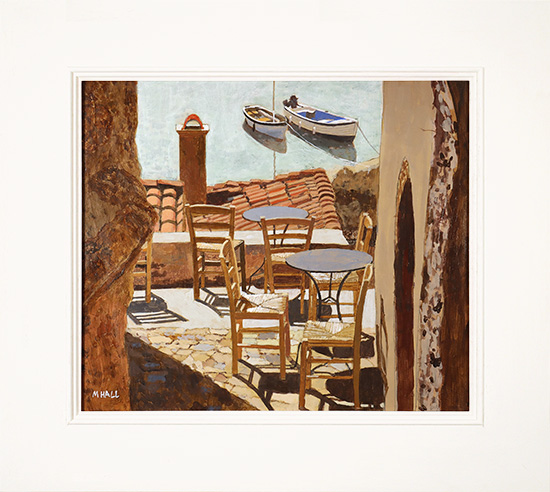 Mike Hall, Original acrylic painting on board, Café by the Mooring 