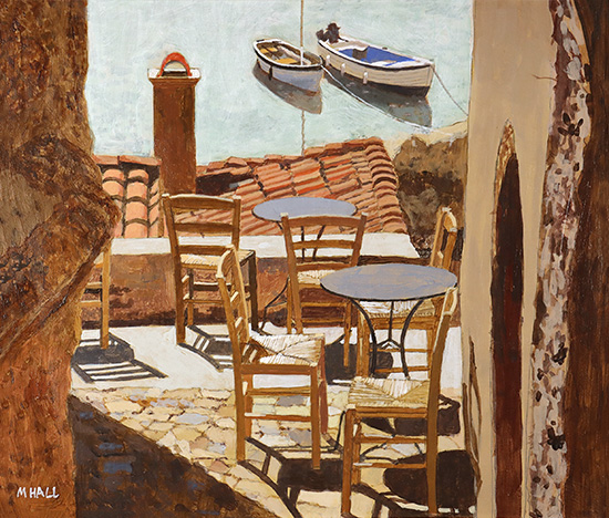Mike Hall, Original acrylic painting on board, Caf? by the Mooring