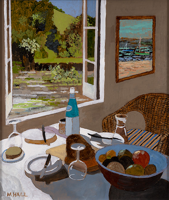 Mike Hall, Original acrylic painting on board, Lunch with a View