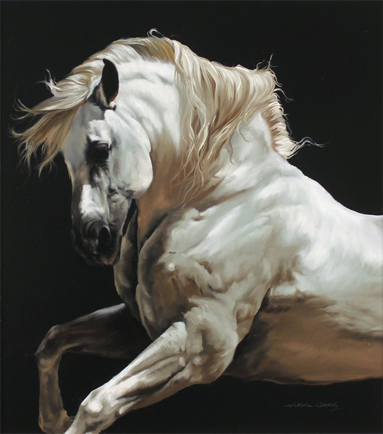 Natalie Stutely, Original oil painting on panel, Andalusian Stallion