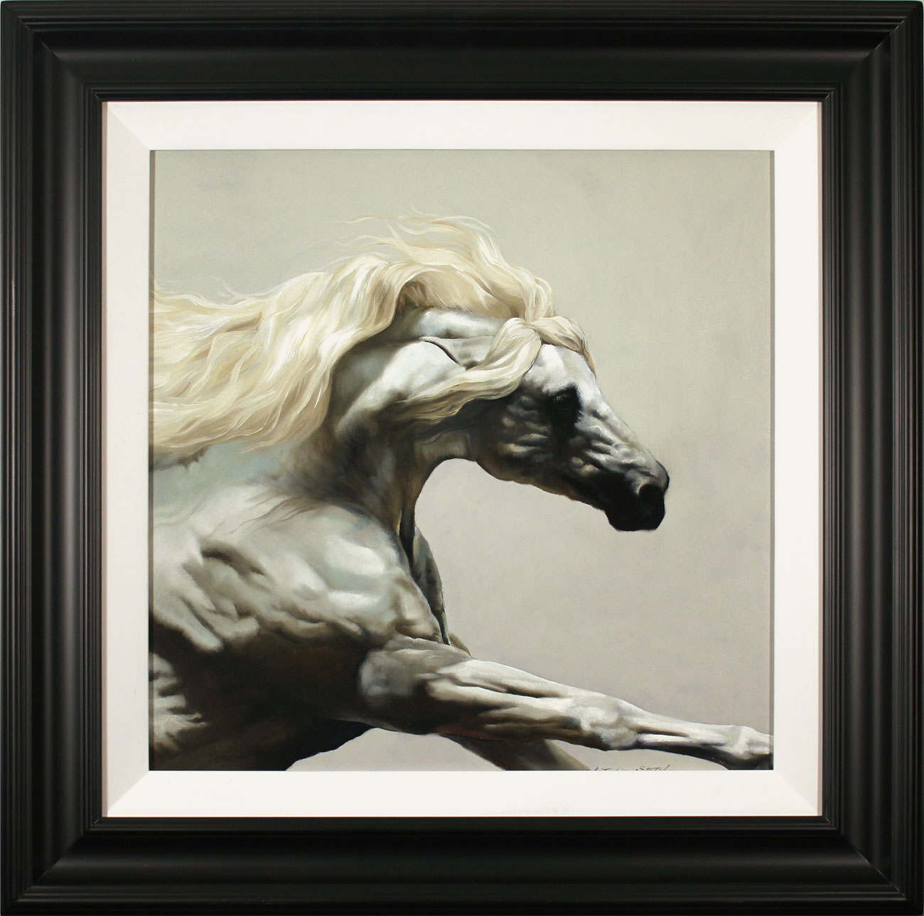 Natalie Stutely, Original oil painting on panel, Andalusian Stallion. Click to enlarge