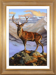 Natalie Stutely, Original oil painting on panel, Red Stag with Beinn Eighe, Torridon