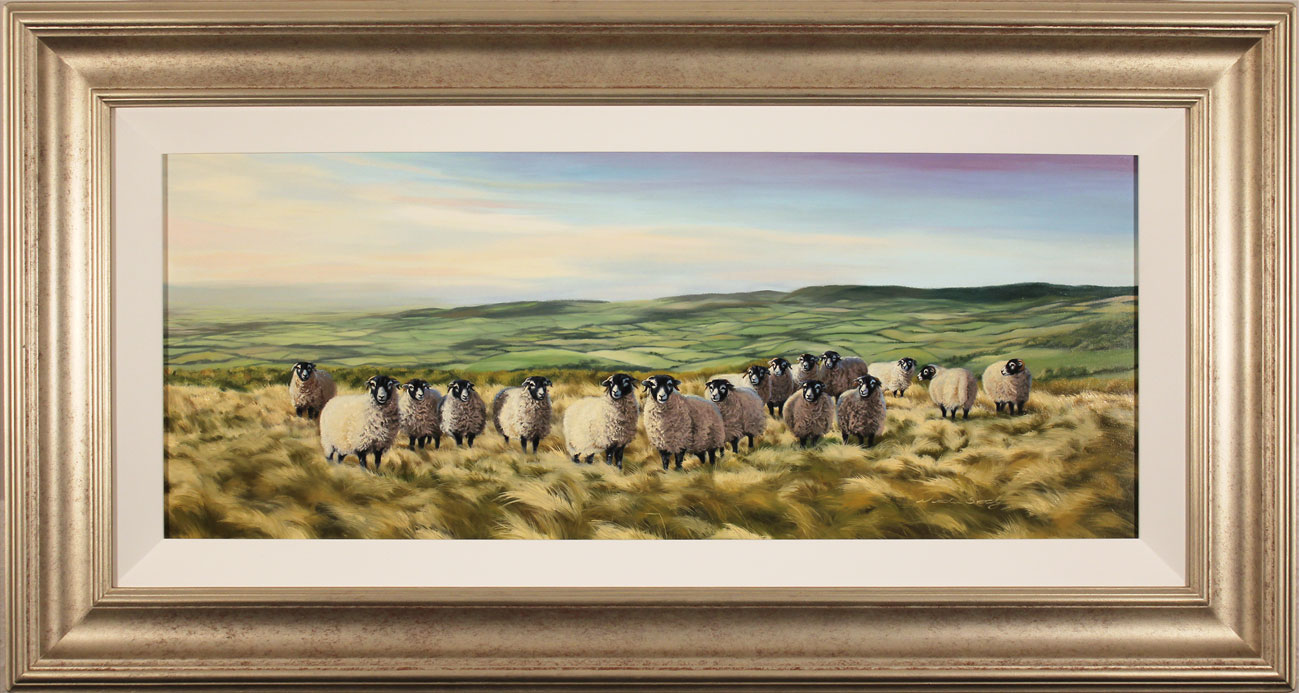Natalie Stutely, Original oil painting on panel, Swaledale Flock in the Cleveland Way. Click to enlarge